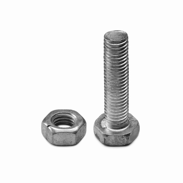 Metal nut and bolt closeup Hardware fixing material studio shot