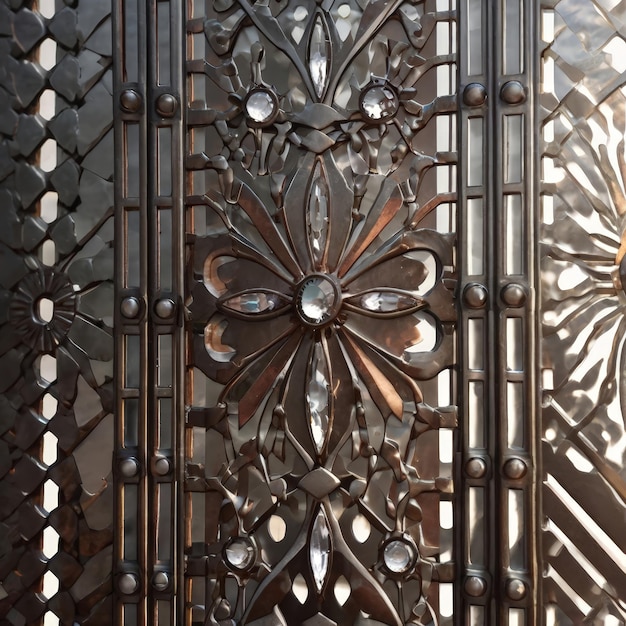 metal panel wall pattern featuring stainless steel and iron with embedded crystal gems