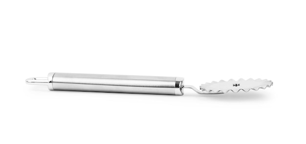 A metal pasta cutter on white background