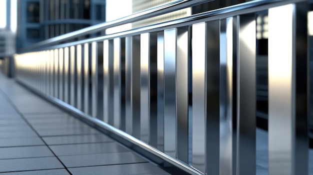 a metal railing with a railing that has the word  on it