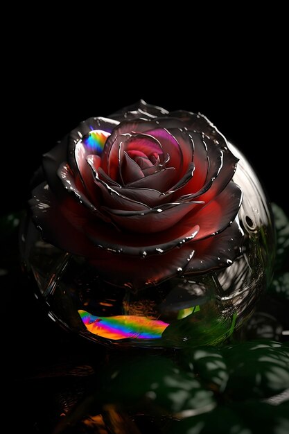 Metal red rose on black background