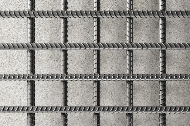 Metal reinforcement for zone grid on gray background 3d render