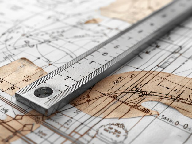 Metal Ruler on Architectural Blueprint