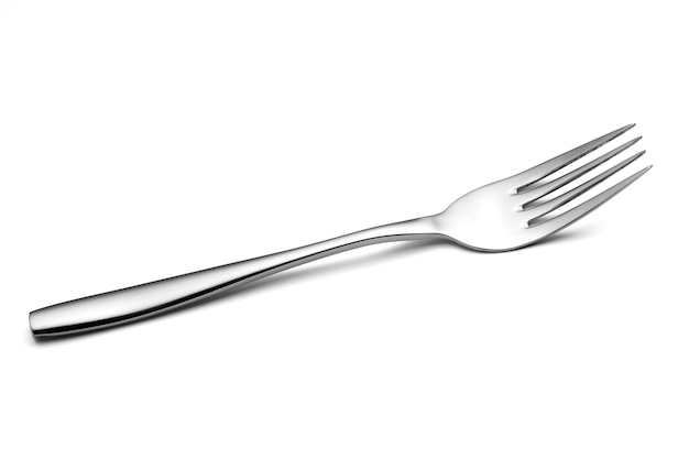 The metal shiny fork on white