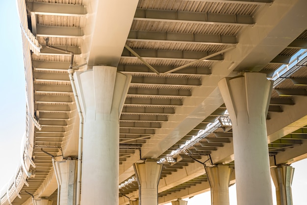 Metal structures under the bridge, details of the Western high-speed diameter in Saint Petersburg