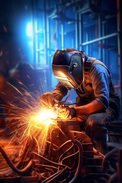 A metal worker with safety helmet