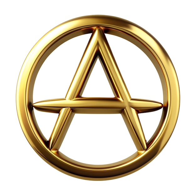 Photo metalic atheism symbol made of gold isolated on transparent background