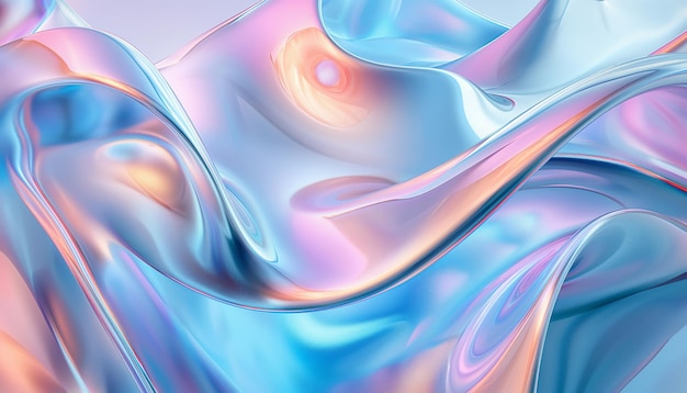 Metallic abstract wavy liquid holographic background 3d