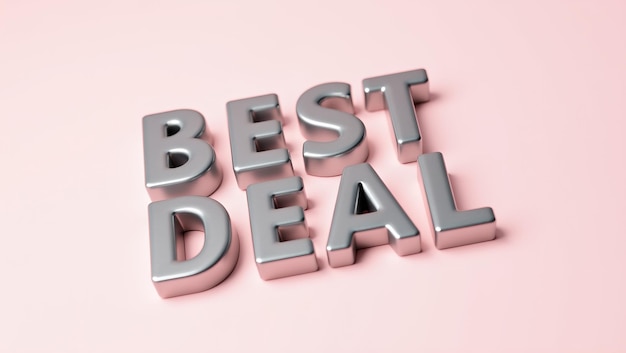 Photo metallic best deal 3d letters on pink background with soft light