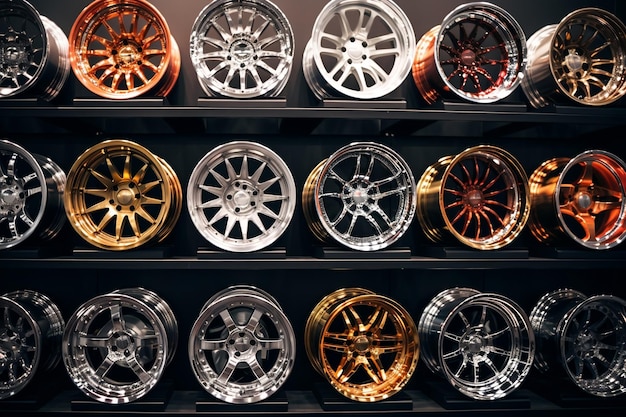 Metallic Car Rims at the Showroom