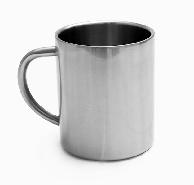 Metallic cup good for traveling stainless and portable for trips ona white background