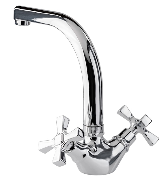 Metallic faucet isolated on a white surface