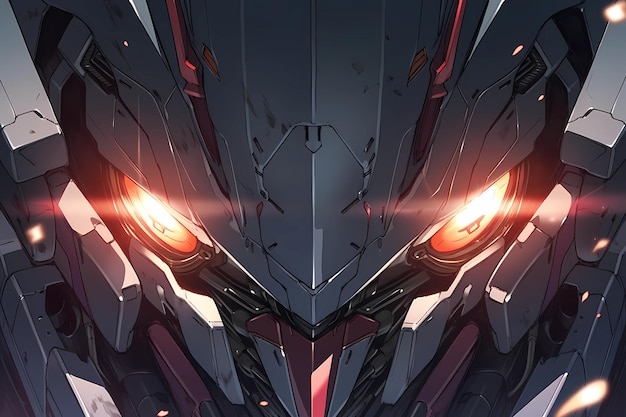 The metallic features of a robot's face anime style