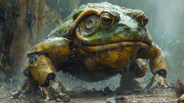 Metallic Frog in the Rain