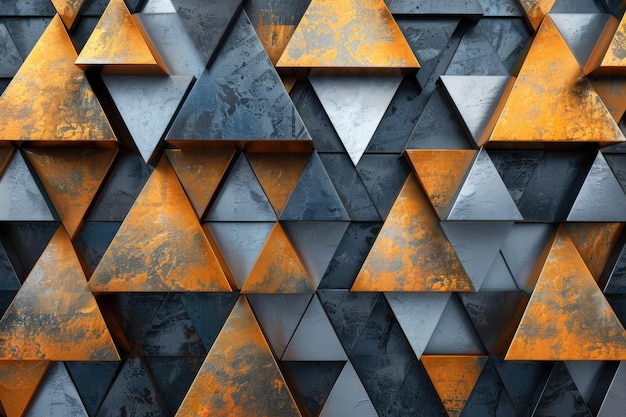 Metallic geometric mosaic tile wallpaper with abstract fluted triangles