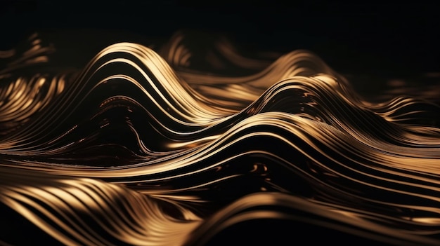 Metallic gold abstract wavy liquid background Generative AI