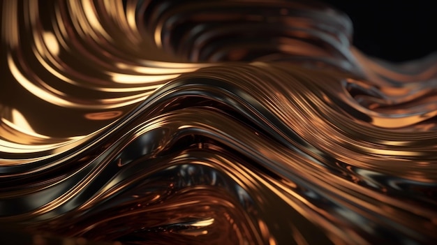 Metallic gold abstract wavy liquid background Generative AI