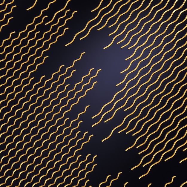 Metallic gold spirals on a dark background, square format. 3d render