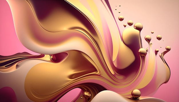 Metallic golden swirls morphing abstract fluid art