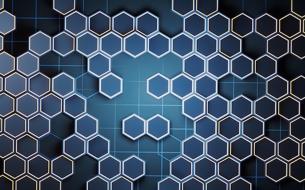 Metallic hexagon material background 3d rendering