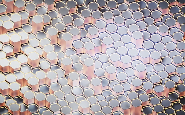 Metallic hexagon material background 3d rendering