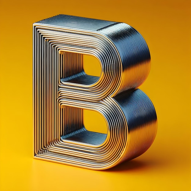 Photo metallic layered letter b on a yellow background