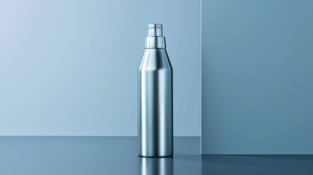 a metallic silver cosmetic bottle with a sleek design