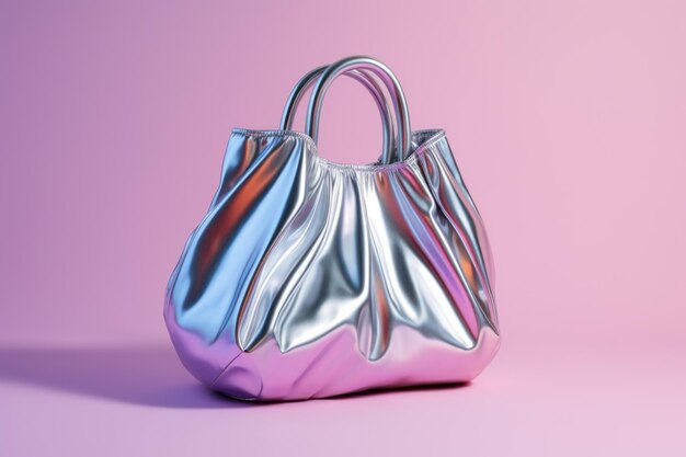 Metallic Silver Handbag on Pink Background