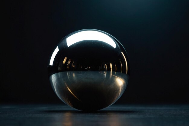 Photo metallic sphere with subtle reflections in a dark space elegant and mysterious design