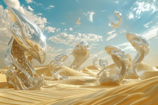 Photo metallic structures on a golden desert