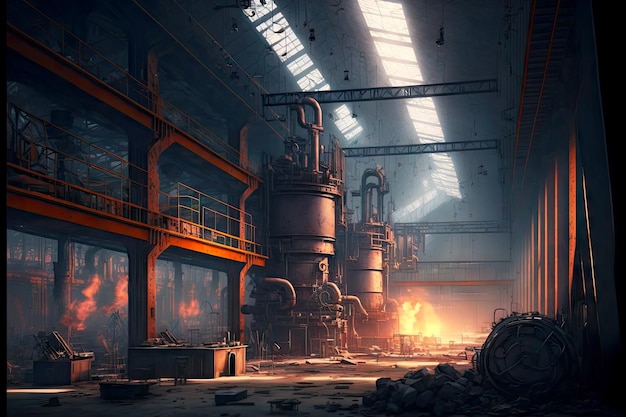 Metallurgical plant or steel factory large industry workshop interior