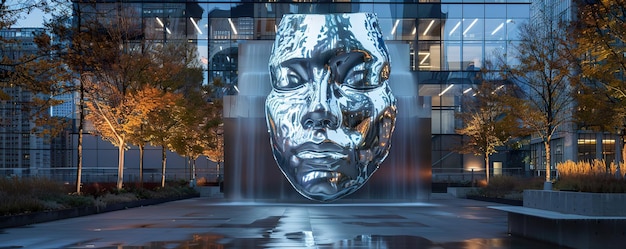 Metalmorphosis a face that changes with the light a fluid identity crafted from steel mesmerizing onlookers