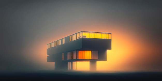 The metamorphosis of colour ranked as volumes in a minimalistic bauhaus environment cinematic lighting with early morning fog twilight golden hour