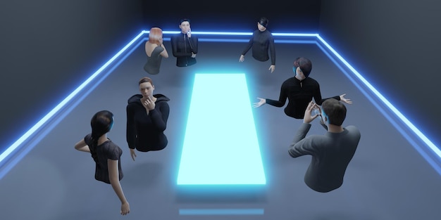 Metaverse City classes and meetings in the Metaverse world VR glasses party people avatars