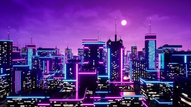 Metaverse city and cyberpunk concept 3d render