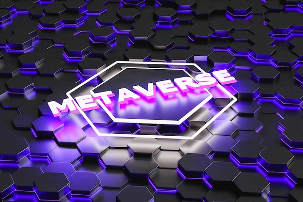 Metaverse purple neon announcement signboard 3d render