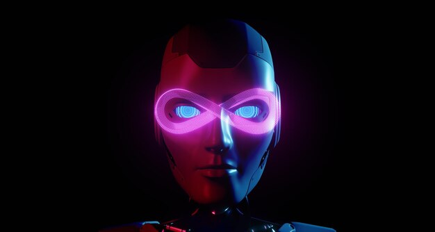 Metaverse robotic concept on dark background 3d render