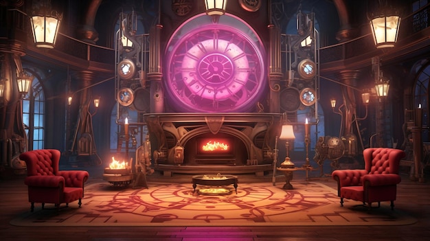 Metaverse Victorian Steampunk interior with NFTpowered Edison style light fixtures