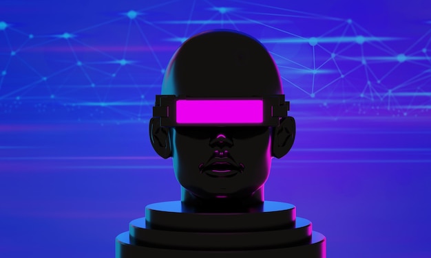 Metaverse vr simulation gaming cyberpunk style digital robot 3d illustration rendering virtual reality