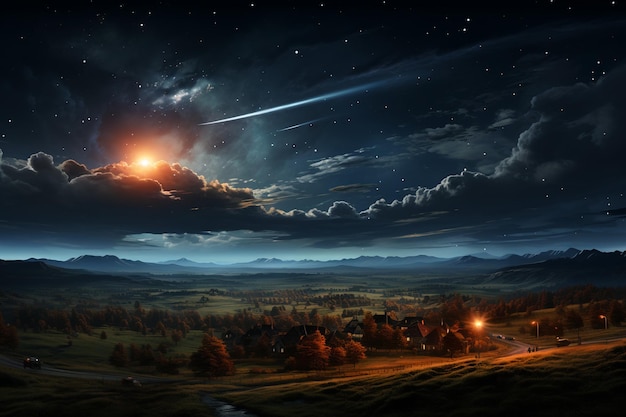 meteor falling on earth in night sky meteor shower