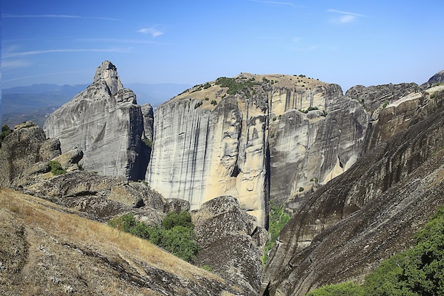 Meteora greece monastery landscape, orthodox monastery in the mountains, christianity, faith view