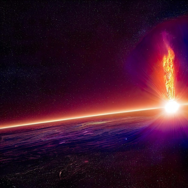 Meteorite hit the earth and exploded Digital art