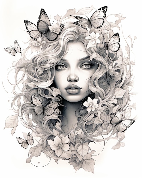 Photo meticulous style butterflies fan illustration