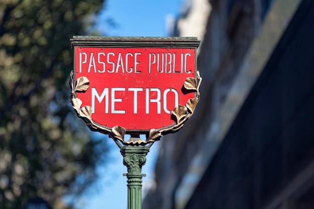 Metro sign outside of a Parisian subway station