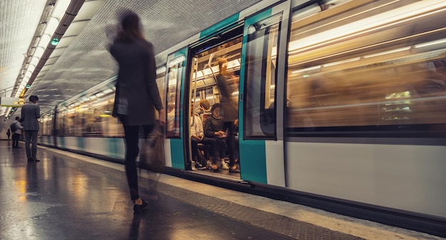 Metro Train in motion at paris on the underground. ideal for websites and magazines layouts