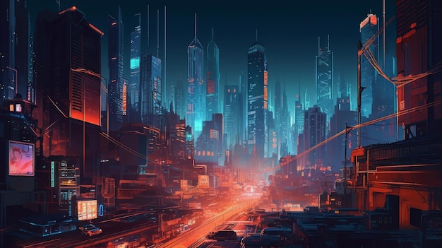 A metropolis cityscape filled with neon lights AI generated