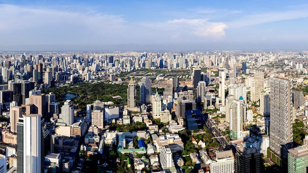 The Metropolitan Bangkok City Aerial Panorama view urban tower Bangkok city Thailand on April 2019 blue sky background Panoramic Cityscape Thailand