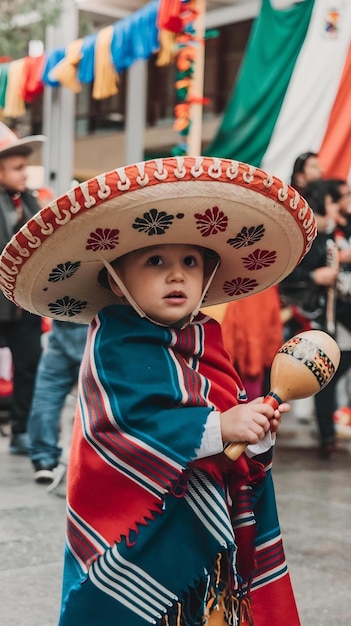 Photo mexican child dressed traditionally for the celebration of may 5