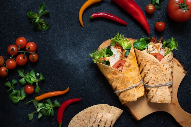 Mexican corn tortilla wrap with grilled chicken