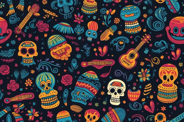 Mexican Day of Dead Seamless Pattern Concept Generative AI